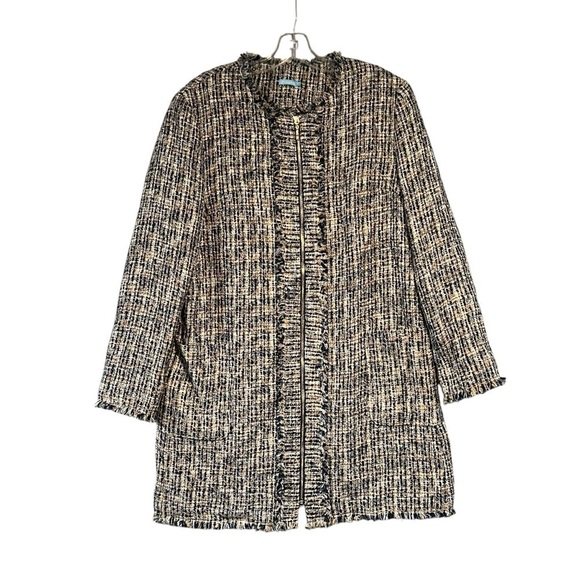 J. McLaughlin Jackets & Blazers - J. McLaughlin Walden Navy Blue and Gold Tweed Fringe Coat Jacket Large